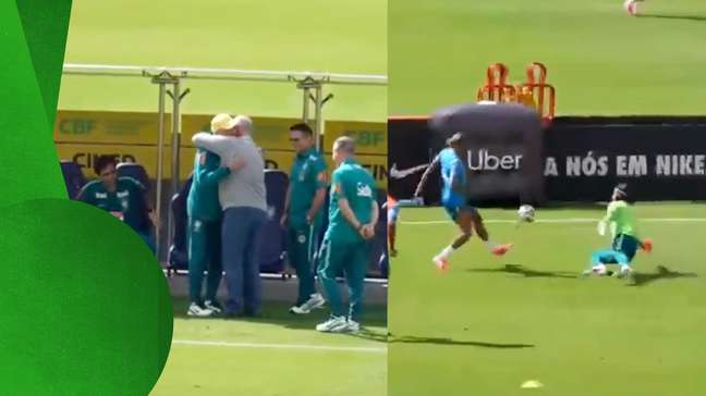 Golaços de Raphinha, abraço de Felipão e Ancelotti: veja o que rolou no treino da Seleção