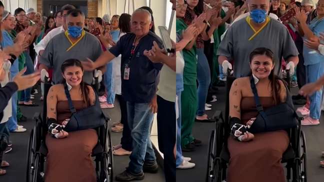 Jovem que teve as mãos decepadas pelo ex recebe alta de hospital com corredor de aplausos no Ceará