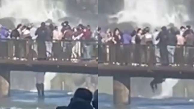 Turista pula nas águas das Cataratas do Iguaçu para pegar celular