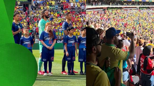 Torcida brasileira em Cleveland mantém o coro do Hino Nacional após banda parar de tocar