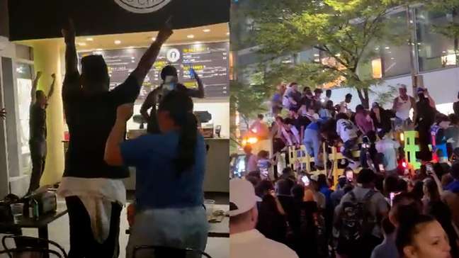 Chapeiro deixa restaurante enquanto carros de polícia celebram título do Knicks na NBA após 53 anos