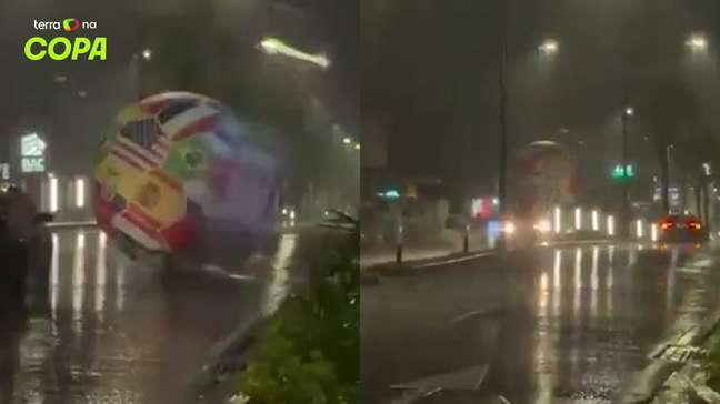 Bola gigante da Copa do Mundo rola durante tempestade e invade rua em El Salvador; veja