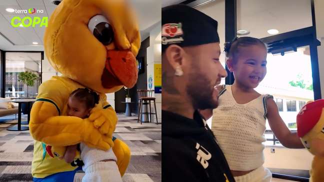 Mavie, filha de Neymar e Bruna Biancardi, ‘faz as pazes’ com Canarinho após ficar ‘brava’ com mascote