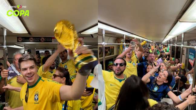 Brasileiros fazem festa e ‘pintam’ metrô dos EUA de verde e amarelo antes de Brasil x Haiti