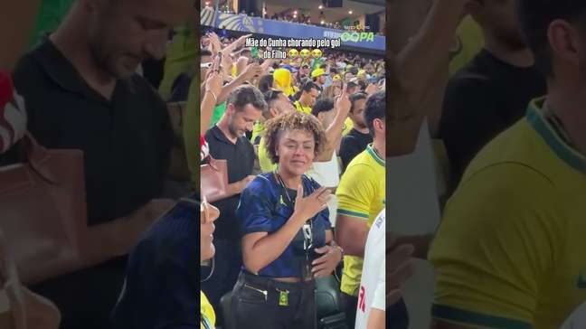 Mãe de Matheus Cunha se emociona na arquibancada com gols do filho contra o Haiti