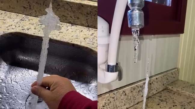 Água de torneira congela no ar em frio de -1,8ºC na Serra Gaúcha