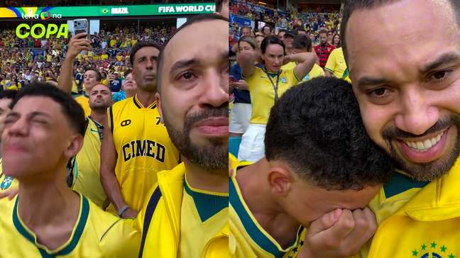 Gil do Vigor e sobrinho se emocionam ao cantar hino nacional em jogo do Brasil
