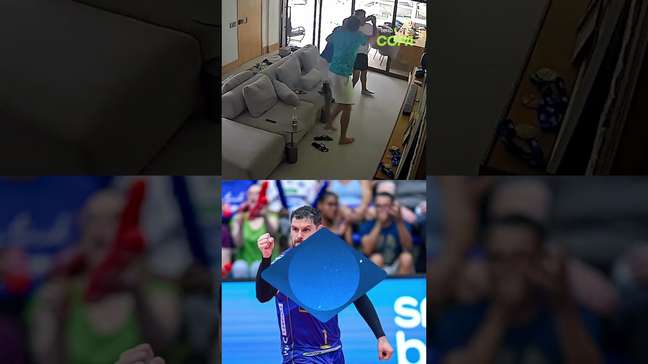 Bruninho do vôlei comemora gols do Brasil com amigos e é flagrado por câmera de segurança