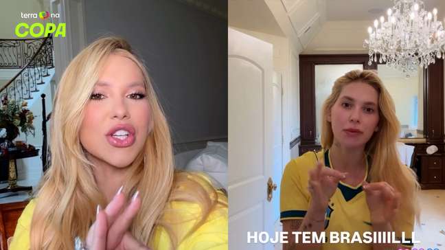Virginia chega com antecedência a estádio para jogo do Brasil e aproveita mimos em camarote
