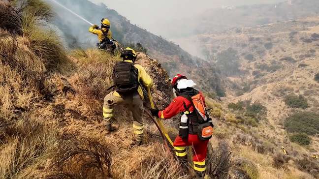 Bombeiros usam água de piscina para combater incêndio florestal na Espanha