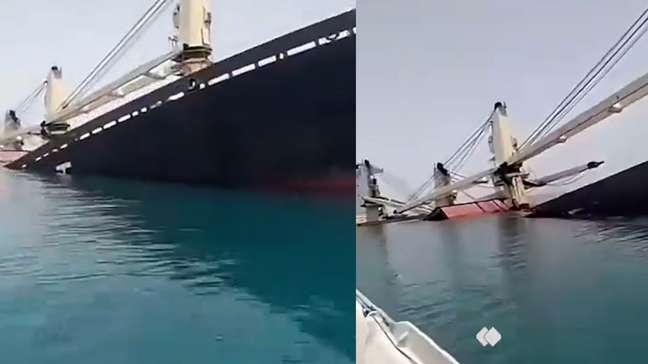 Vídeo mostra navio cargueiro afundando após colisão perto do Estreito de Ormuz