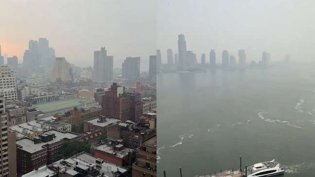Fumaça de incêndios florestais no Canadá encobre céu de Nova York