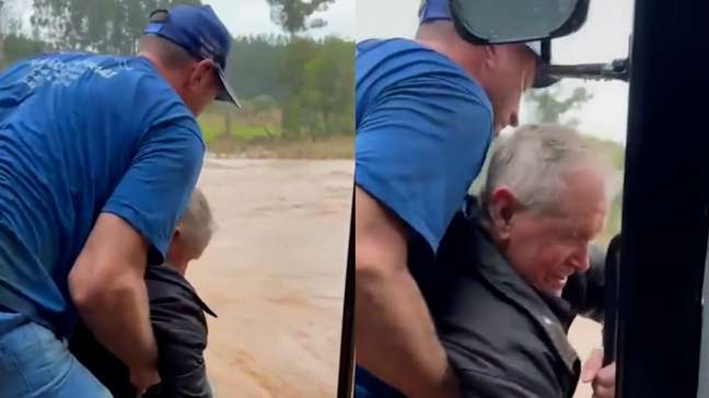 Vídeo mostra resgate de homem após carro ficar submerso em enchente no Rio Grande do Sul