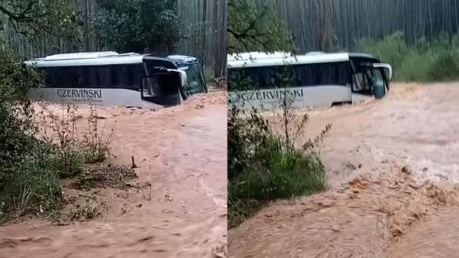 Sobe para 143 o número de cidades afetadas pelas chuvas no RS; vídeo mostra ônibus sendo arrastado por correnteza