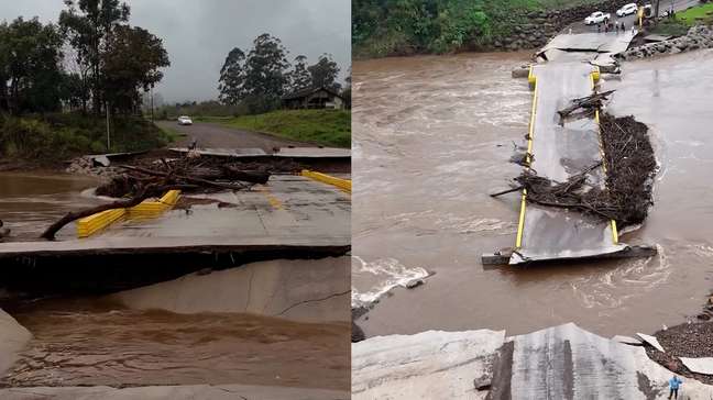 Chuva destrói, pela segunda vez, ponte reconstruída por moradores após enchentes de 2024 no RS