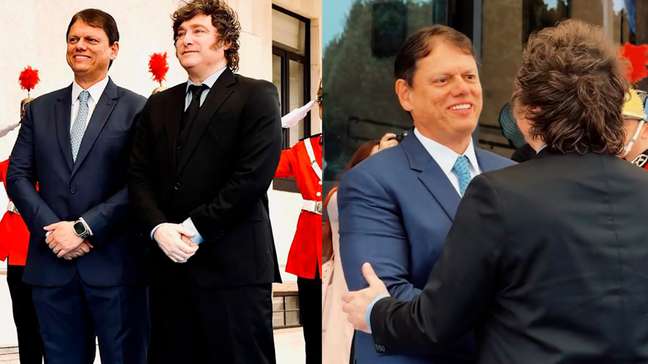Tarcísio recebe Javier Milei no Palácio do Bandeirantes em São Paulo