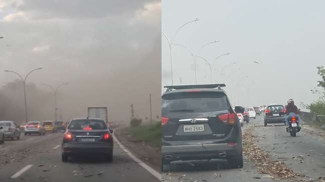 Ventos de mais de 100 Km/h formam tempestade de areia na Linha Vermelha em dia de caos no RJ