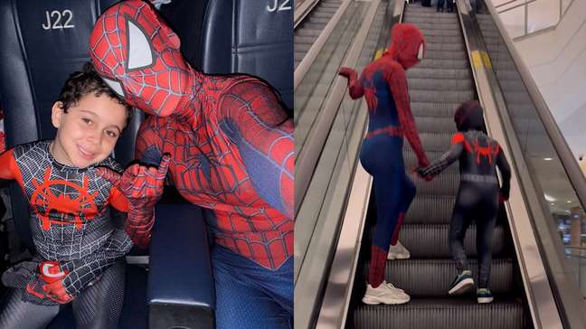 Mãe e filho viralizam ao irem fantasiados de Homem-Aranha para sessão de cinema
