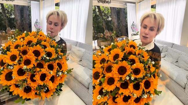 Ana Maria Braga ganha buquê gigante de girassóis do marido após período no hospital