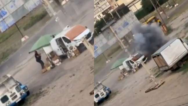 Drone persegue vendedor em mercado, explode e lança homem contra veículo na Ucrânia; veja o momento
