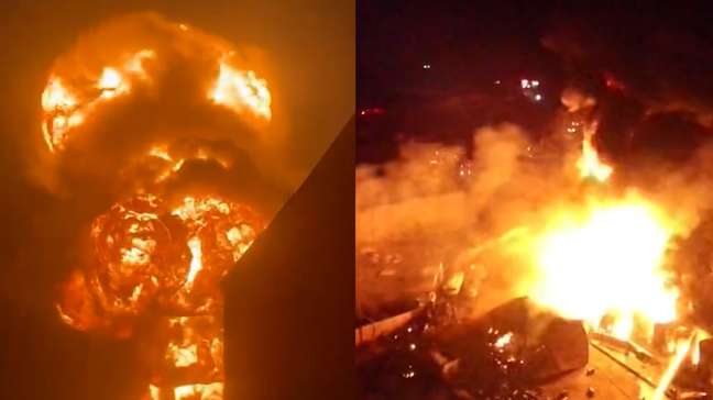 Imagens aéreas mostram dimensão do incêndio que segue consumindo indústria química em Itaquaquecetuba (SP)