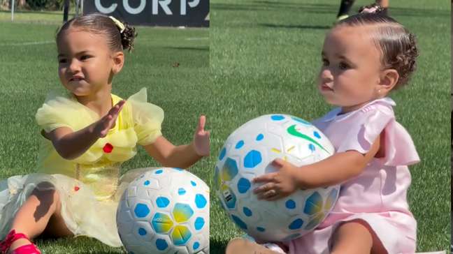 Mavie e Mel esbanjam fofura em treino do Santos em ação pelo Dia dos Pais