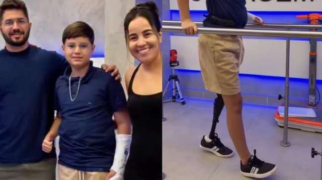 Menino de 11 anos que perdeu a perna em ataque de tubarão dá primeiros passos com nova prótese