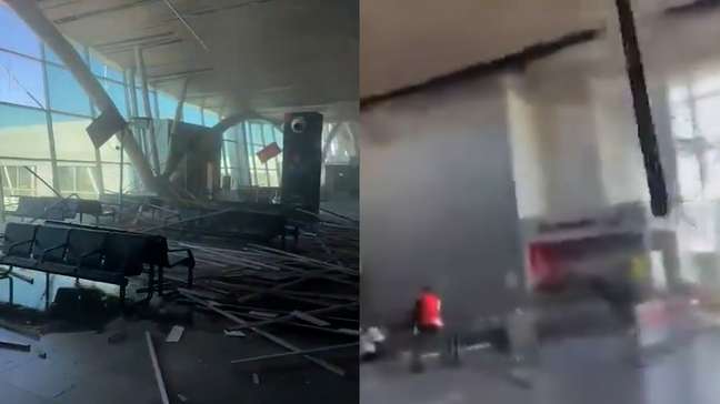 Teto de aeroporto desaba após terremoto na Colômbia; veja