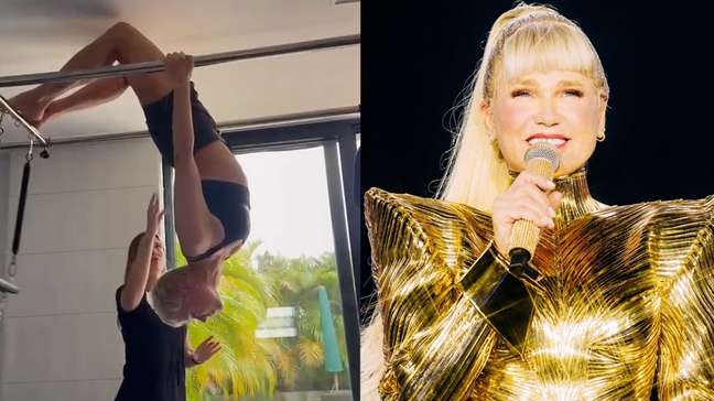 Xuxa mostra treino de pilates e ironiza polêmica do maiô cavado: 'Virilha, ok'