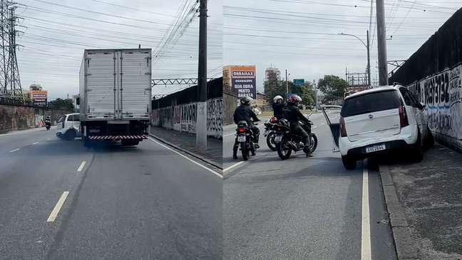 Caminhão arrasta carro após briga de trânsito no Rio de Janeiro