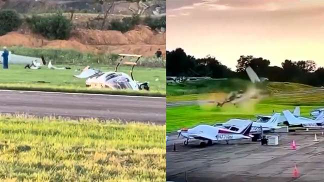 Avião de pequeno porte colide com helicóptero da polícia nos EUA; piloto morre