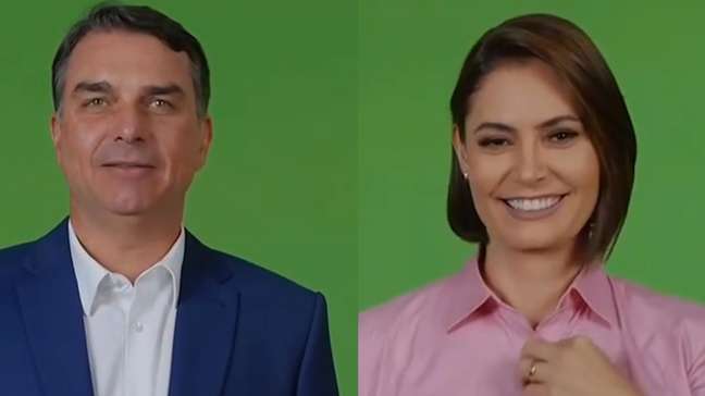 Michelle mostra bastidores de gravação com Flávio Bolsonaro para campanha eleitoral