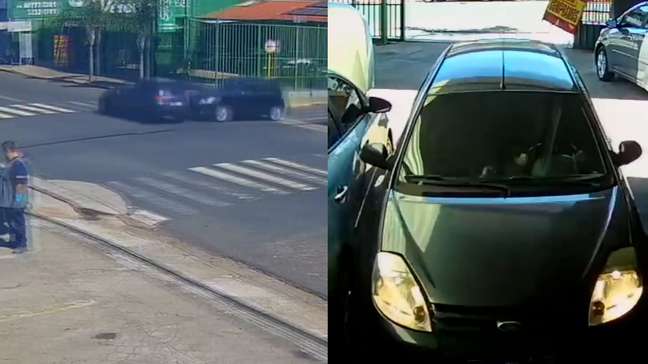 Após batida, carro invade loja e ‘estaciona’ entre dois veículos sem atingir nenhum; veja vídeo