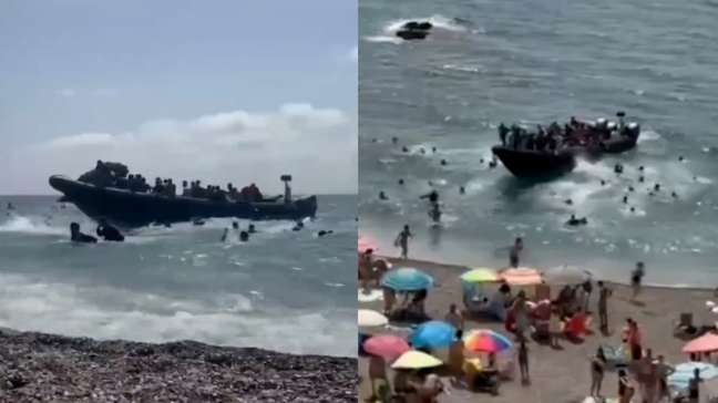 Embarcação chega com dezenas de imigrantes e surpreende banhistas em praia na Espanha