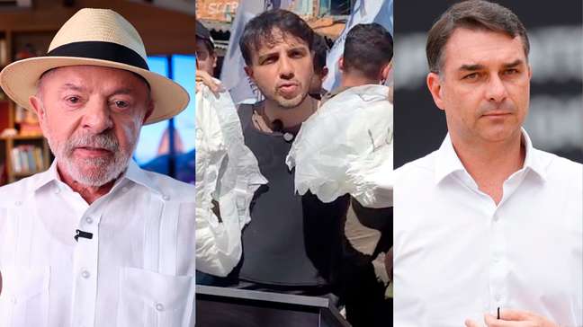 Renan Santos provoca Lula e Flávio Bolsonaro durante ato em comunidade de SP