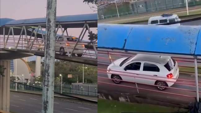 Carro entra em passarela de pedestres e precisa dar ré em Salvador