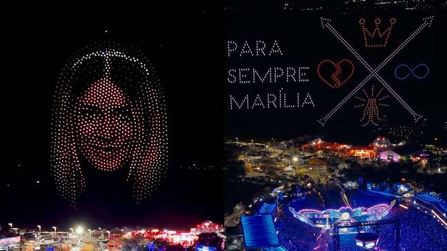 Alok homenageia Marília Mendonça com show de drones em Barretos; veja vídeo