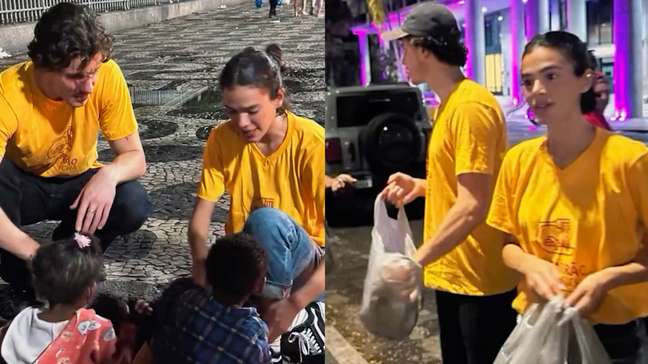 Bruna Marquezine e Shawn Mendes ajudam a distribuir mais de 3 mil quentinhas no Rio