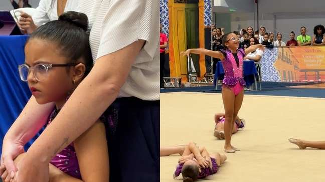 Pequena ginasta reúne coragem para voltar à apresentação e recebe carinho das colegas no MA