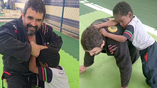 Professor de jiu-jítsu adapta treino para aluno cadeirante e com deficiência visual