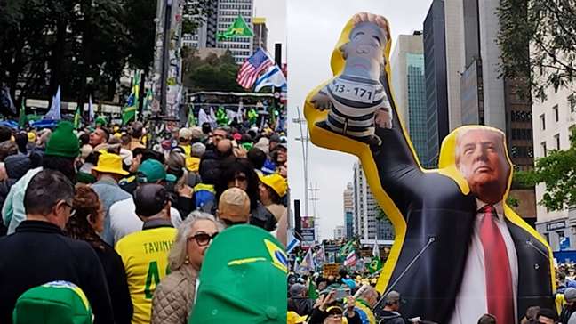 Boneco de Trump segurando Lula com roupa de presidiário e gritos de 'Fora, Moraes': bastidores do ato de Flávio Bolsonaro