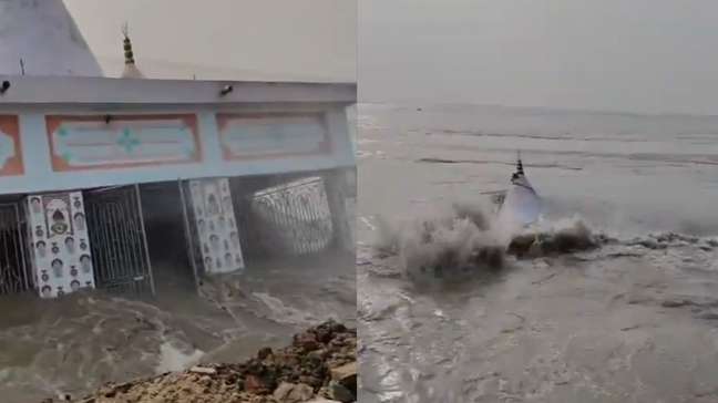 Vídeo mostra templo de quase 150 anos sendo levado pelo Rio Ganges após erosão na Índia
