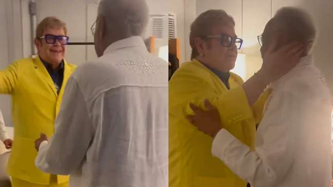 Elton John elogia Gilberto Gil nos bastidores do Rock in Rio: ‘Uma lenda’