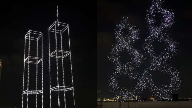 2.977 drones recriam as Torres Gêmeas em Nova York para marcar os 25 anos do 11 de setembro