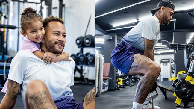 Neymar leva Mavie para acompanhar treino pesado em academia