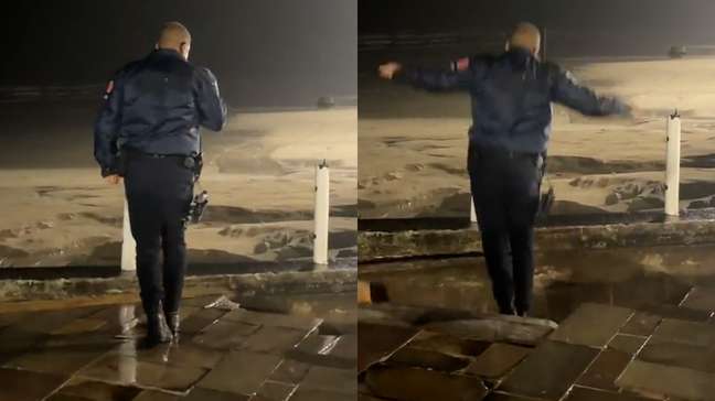 Vídeo mostra GCM sendo 'engolido' por cratera após calçada ceder no litoral de SP