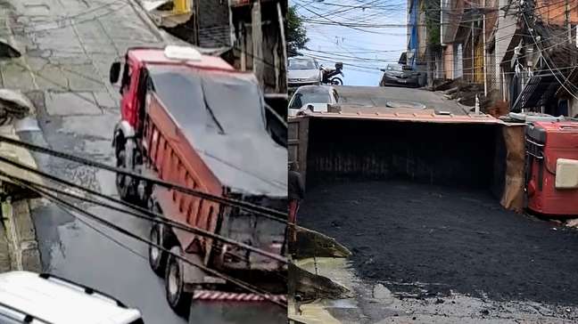 Vídeos mostram momento em que caminhão tomba ao perder o controle e voltar de ré em SP