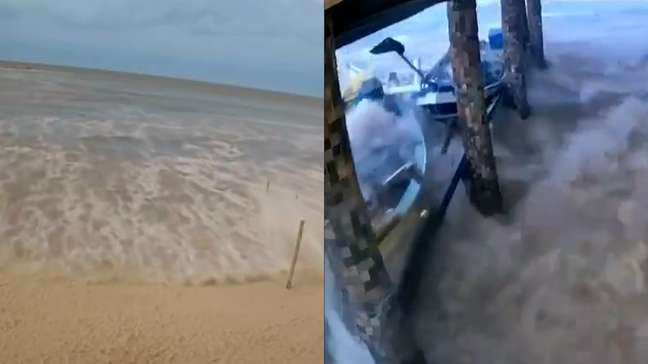 Câmera registra avanço repentino do mar que destruiu barcos e invadiu restaurante em SC