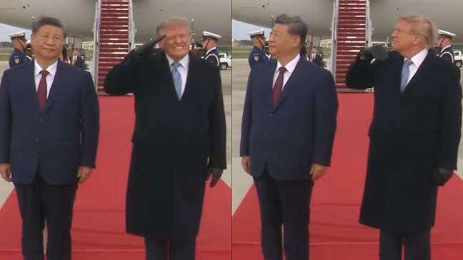 Veja Trump fazendo ‘careta’ após avião militar sobrevoar cerimônia com Xi Jinping, que não reagiu