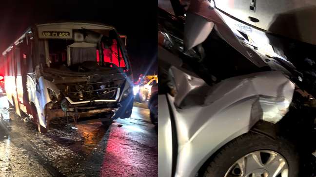 Estudantes e motoristas ficam feridos em colisão entre carreta, micro-ônibus e carro em SP